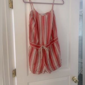 Loft linen romper, orange/khaki striped